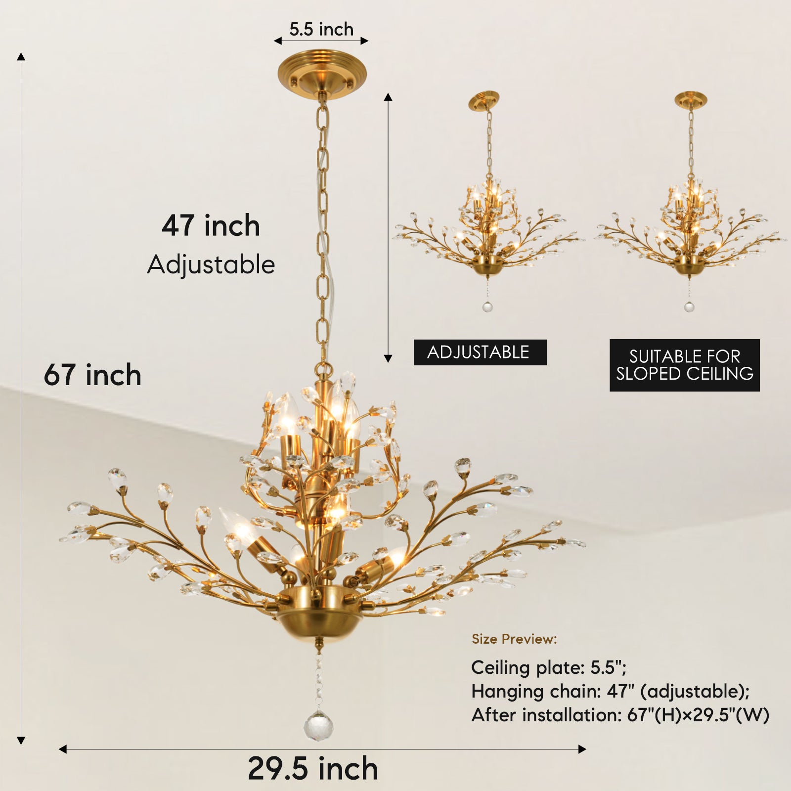 Leaf Flower Shaped Crystal Chandelier Gold DS-SY58