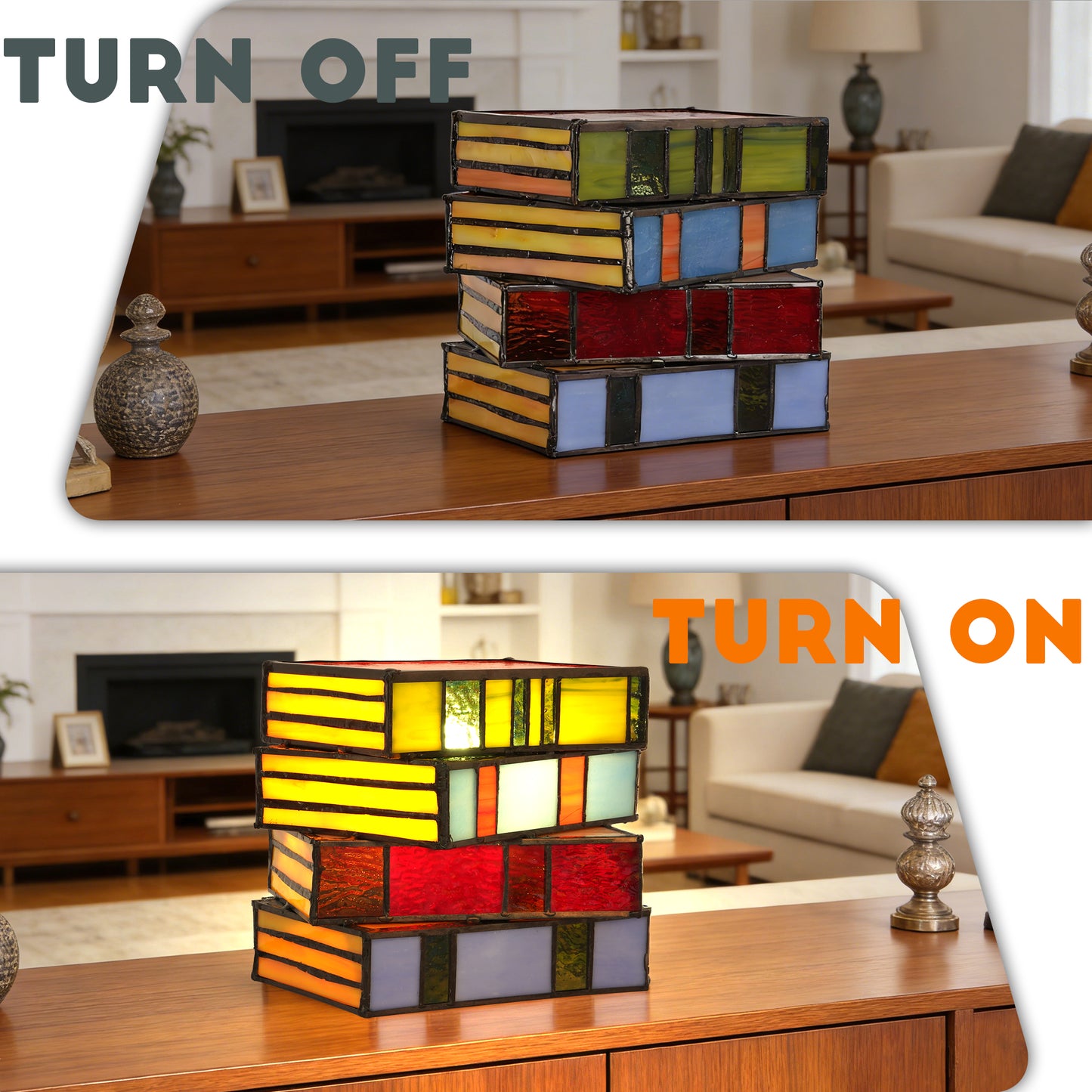 6.7" Tiffany Style Stacked Books Stained Glass Table Lamp (Bulb Included) For Bedroom Nightstand Living Room Study Library
