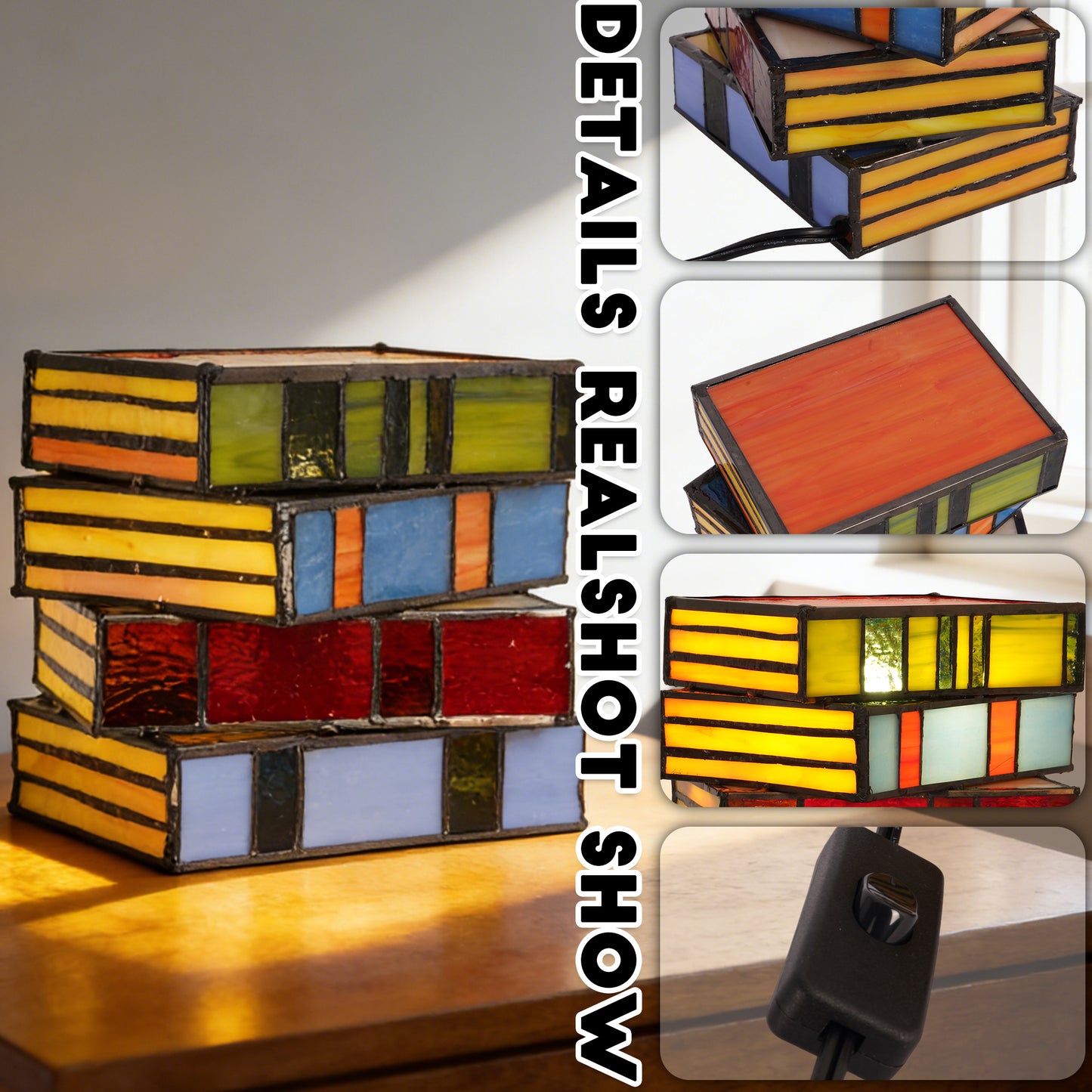 6.7" Tiffany Style Stacked Books Stained Glass Table Lamp (Bulb Included) For Bedroom Nightstand Living Room Study Library