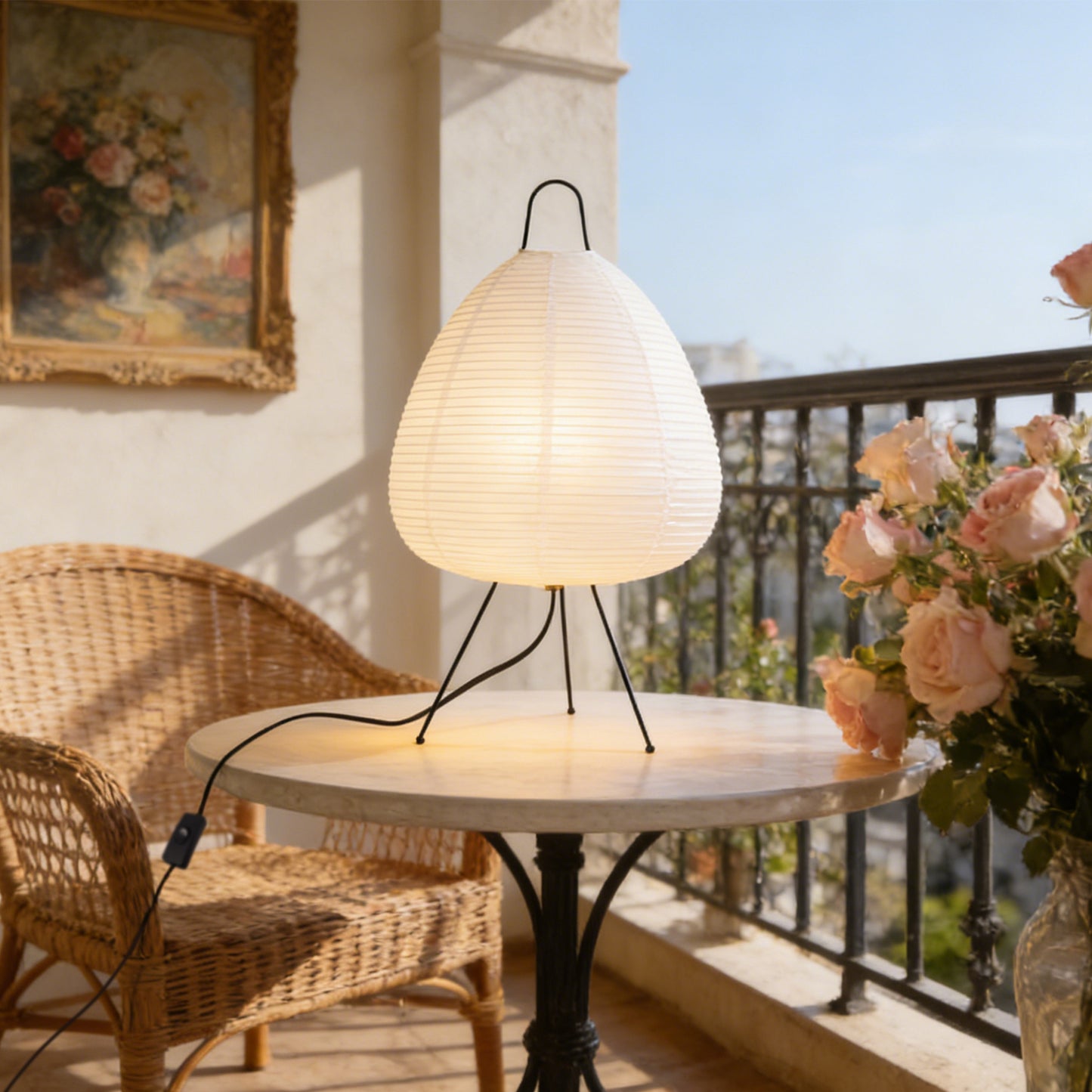 Wabi-Sabi Rice Paper Table Lamp | 3-Color Dimmable Tripod Desk Lamp