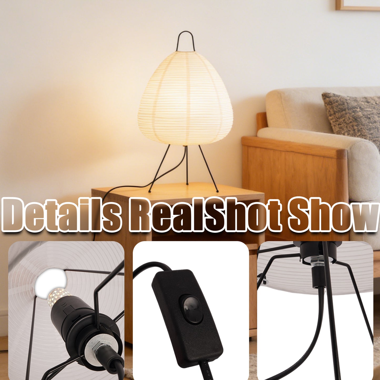 Wabi-Sabi Rice Paper Table Lamp | 3-Color Dimmable Tripod Desk Lamp