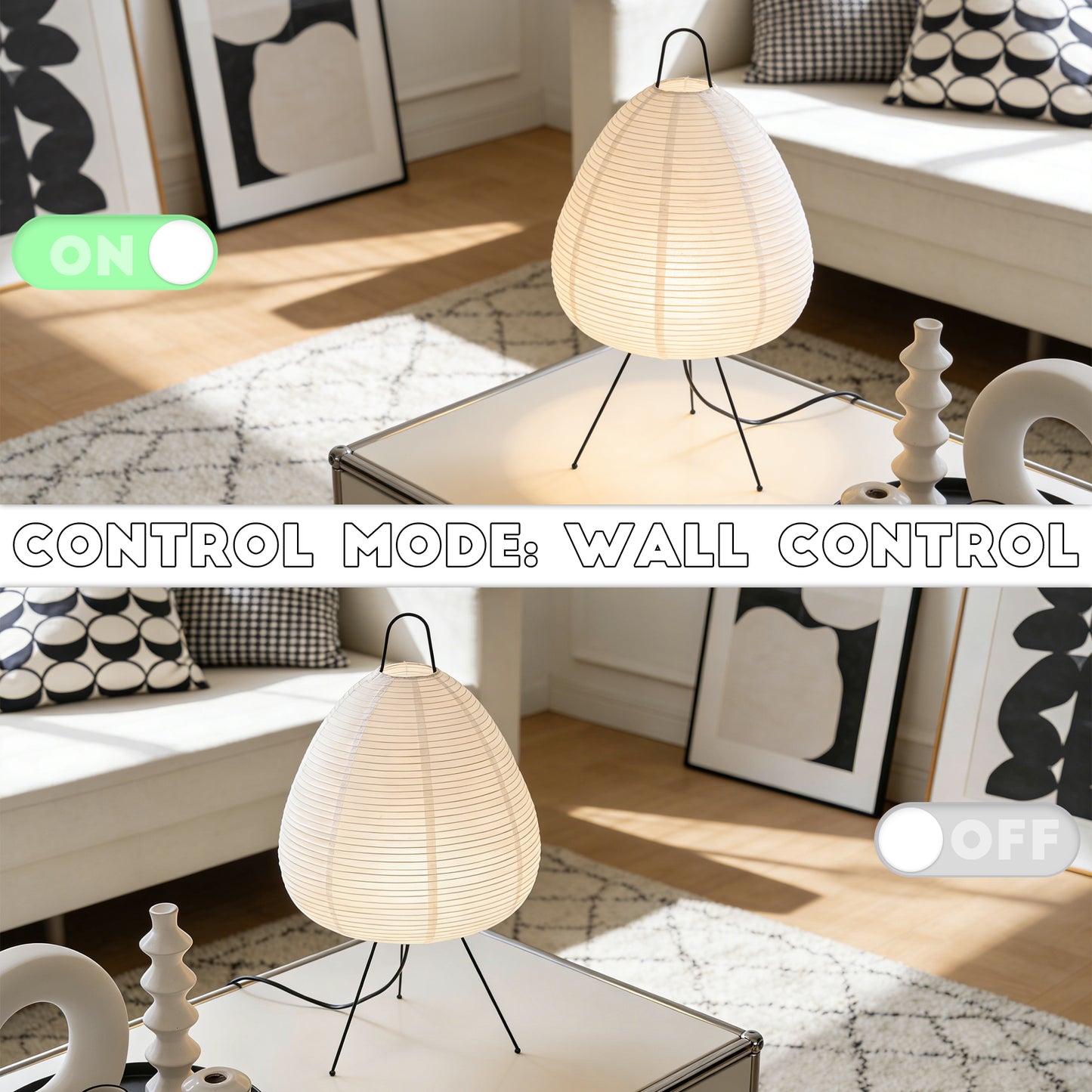 Wabi-Sabi Rice Paper Table Lamp | 3-Color Dimmable Tripod Desk Lamp