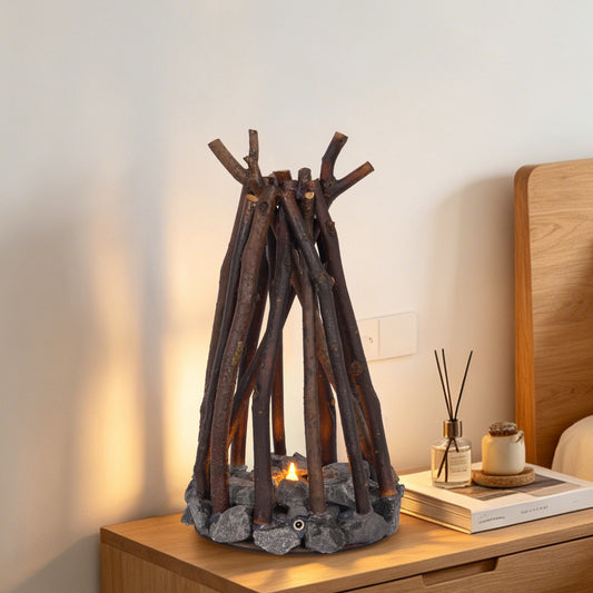 Rustic Campfire Table Lamp with White Noise | 3 Modes Rechargeable Flameless LED Fire Light