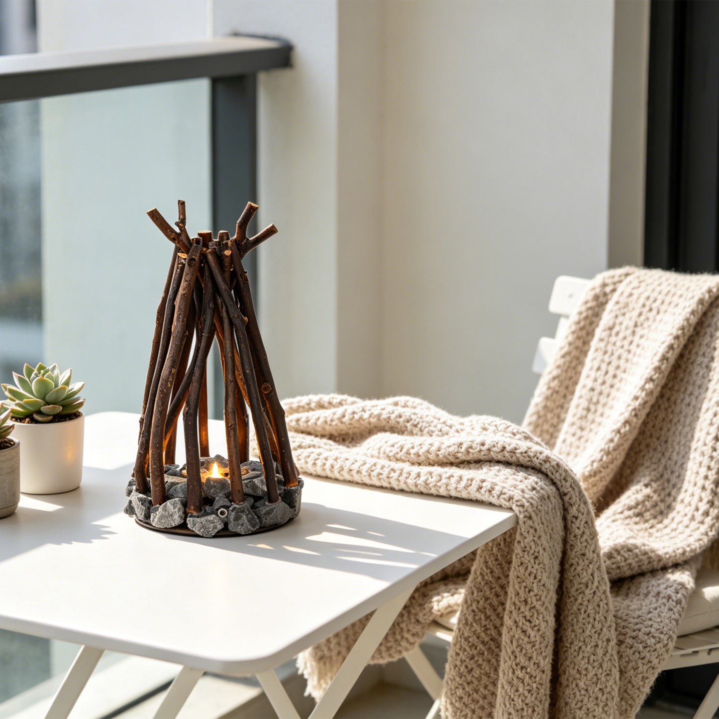 Rustic Campfire Table Lamp with White Noise | 3 Modes Rechargeable Flameless LED Fire Light