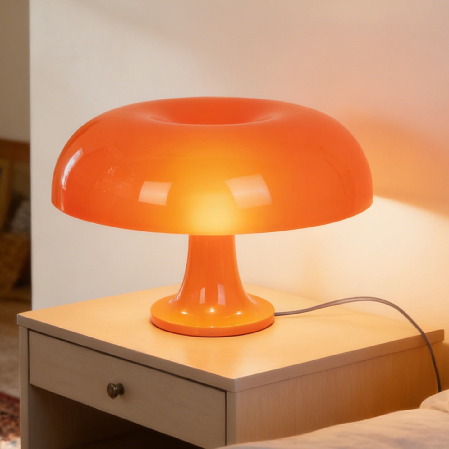 Mid-Century Modern Orange Mushroom Table Lamp - 3-Color Dimmable LED Accent Lamp, Retro Donut Shape Night Light(E14 Base, 3-Color Light Source Included)