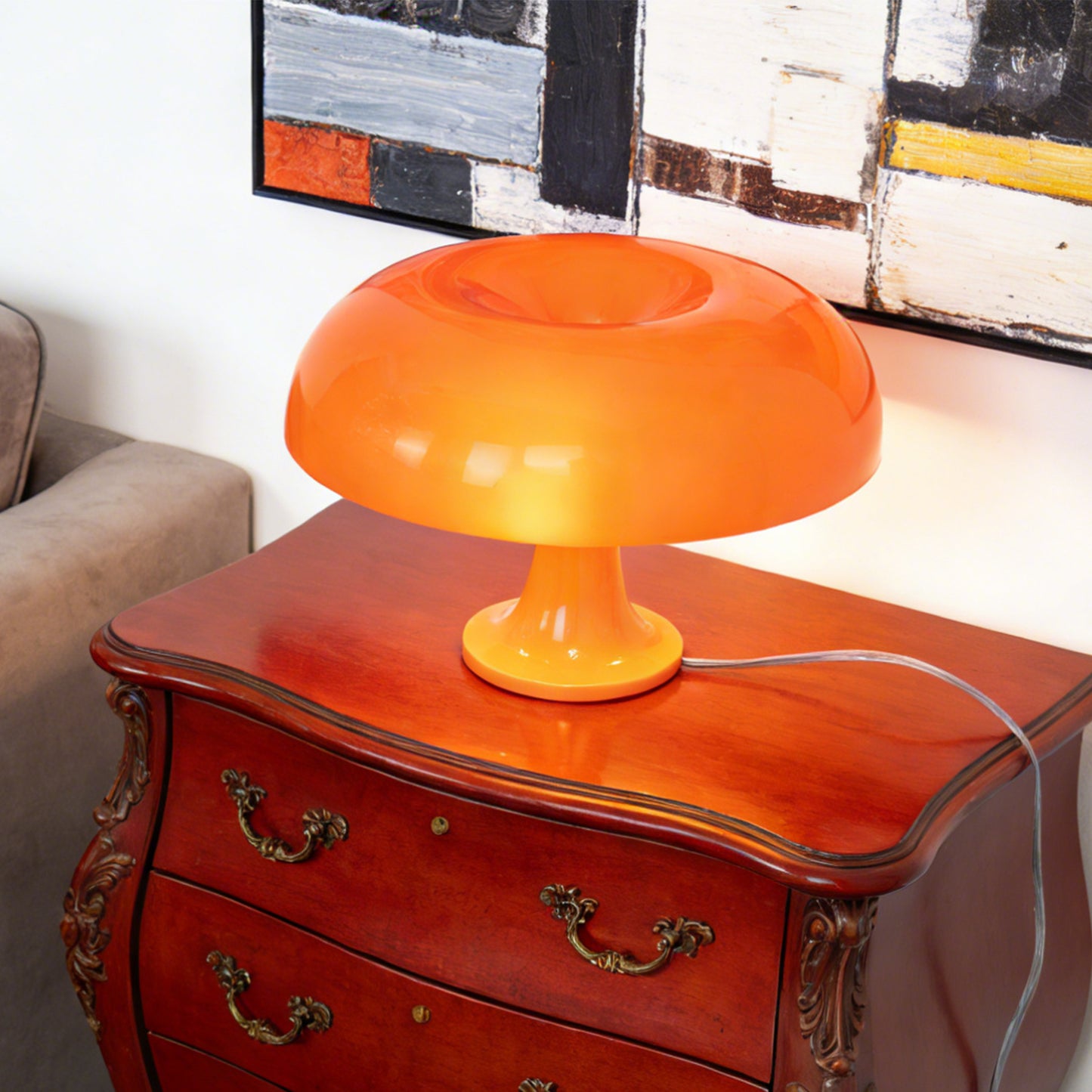 Mid-Century Modern Orange Mushroom Table Lamp - 3-Color Dimmable LED Accent Lamp, Retro Donut Shape Night Light(E14 Base, 3-Color Light Source Included)
