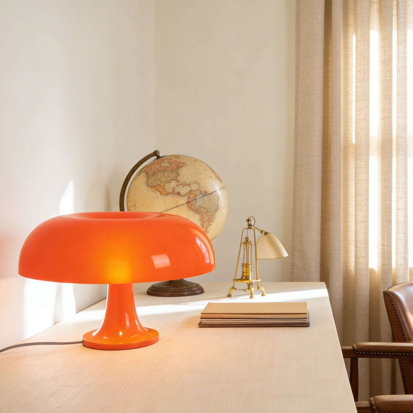 Mid-Century Modern Orange Mushroom Table Lamp - 3-Color Dimmable LED Accent Lamp, Retro Donut Shape Night Light(E14 Base, 3-Color Light Source Included)