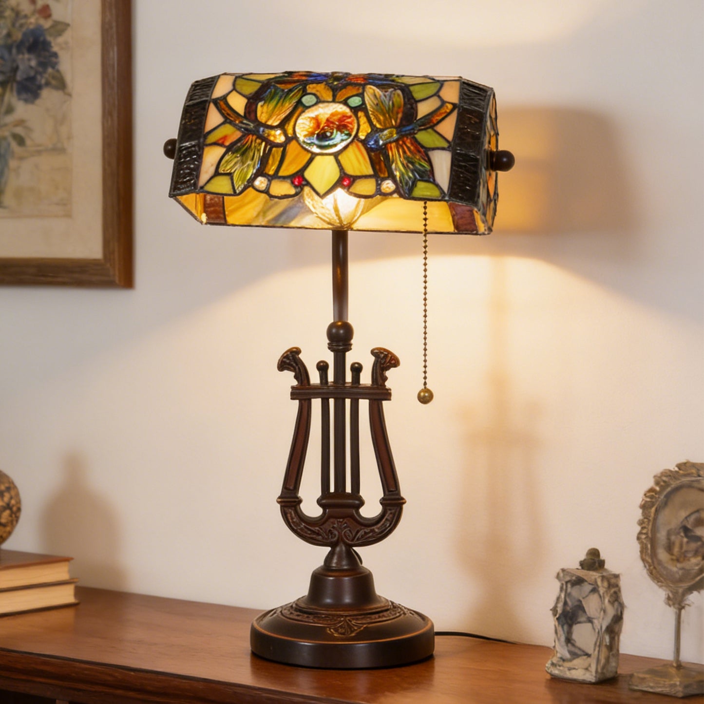 Vintage Stained Glass Table Lamp - Dragonfly Pattern Bedside Lamp