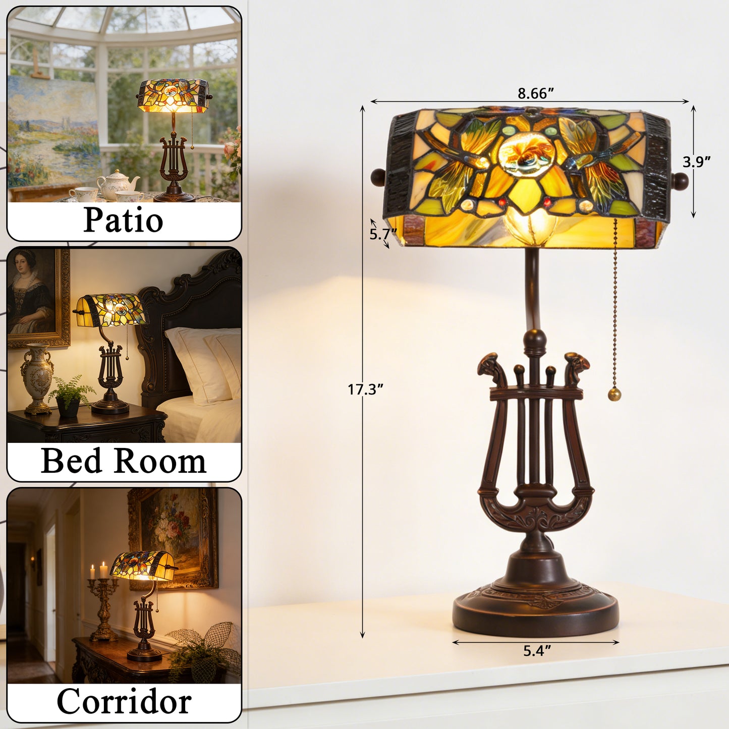 Vintage Stained Glass Table Lamp - Dragonfly Pattern Bedside Lamp