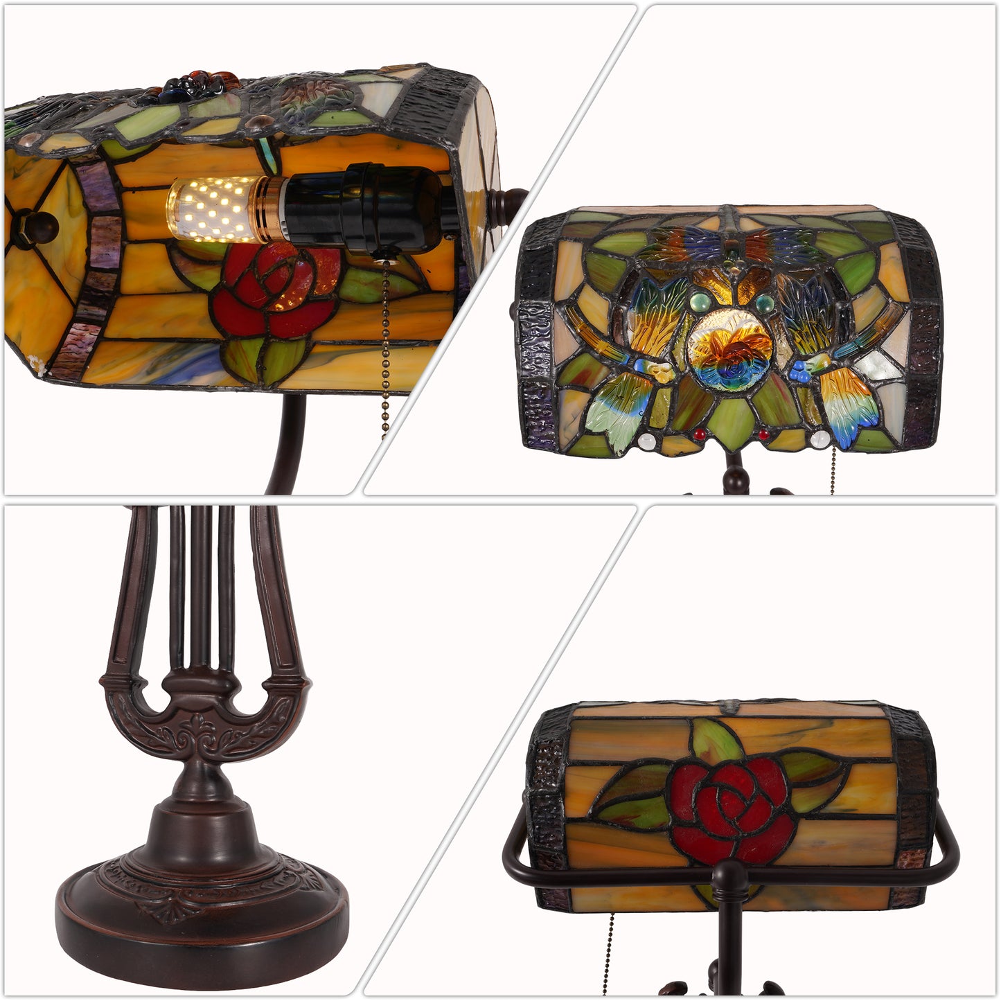 Vintage Stained Glass Table Lamp - Dragonfly Pattern Bedside Lamp