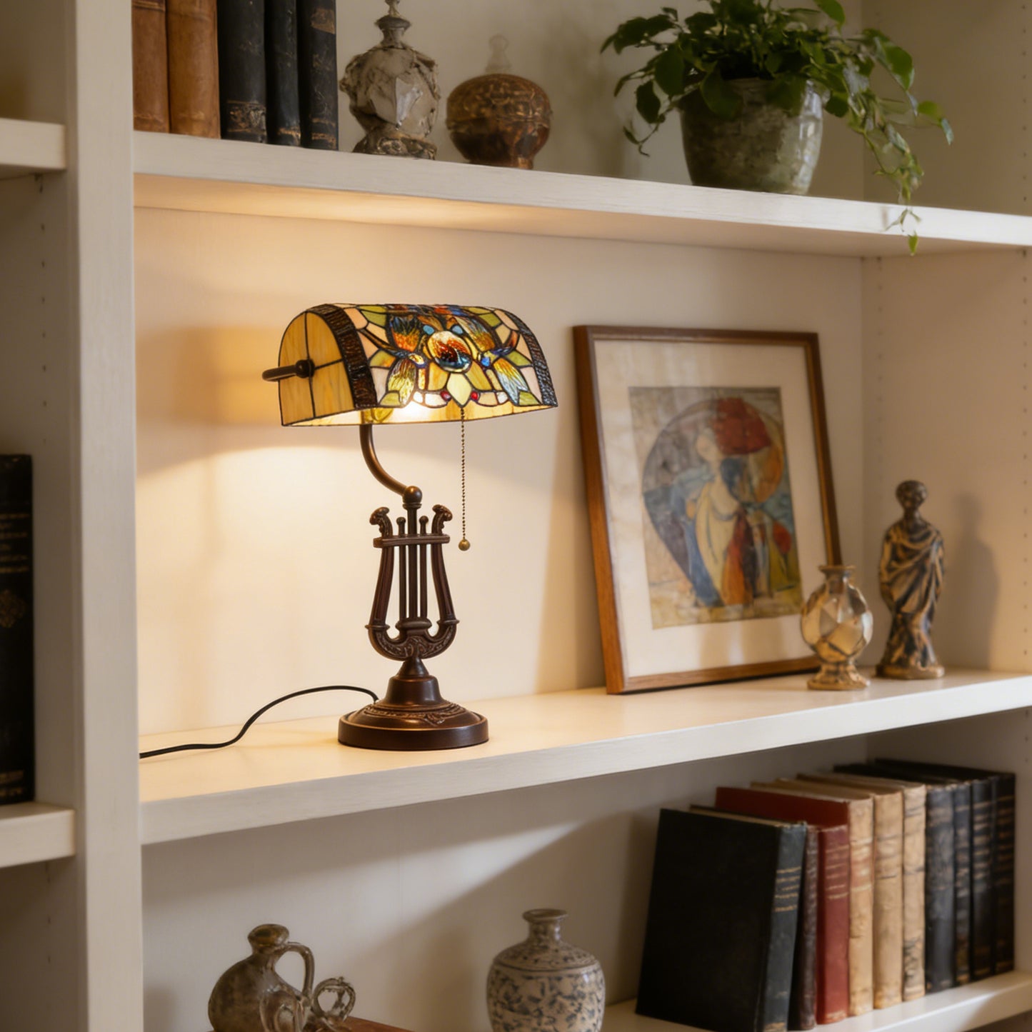 Vintage Stained Glass Table Lamp - Dragonfly Pattern Bedside Lamp