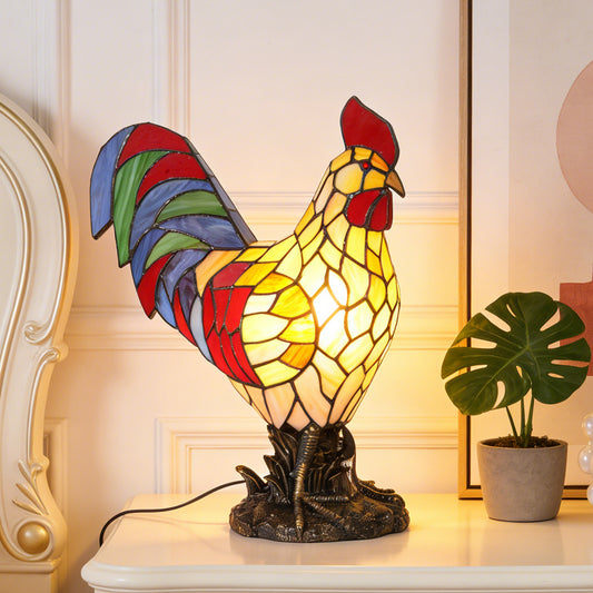 Stained Glass Rooster Table Lamp - Vintage Animal Shape Accent Lamp