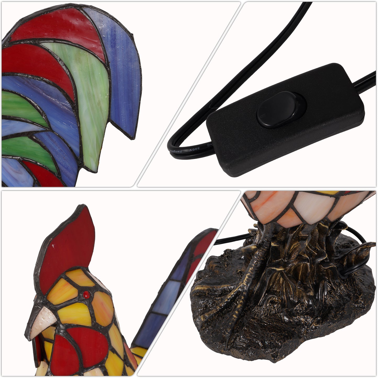 Stained Glass Rooster Table Lamp - Vintage Animal Shape Accent Lamp
