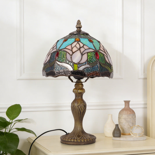 Vintage Stained Glass Table Lamp - Lotus Pattern Tiffany Style Bedside Lamp