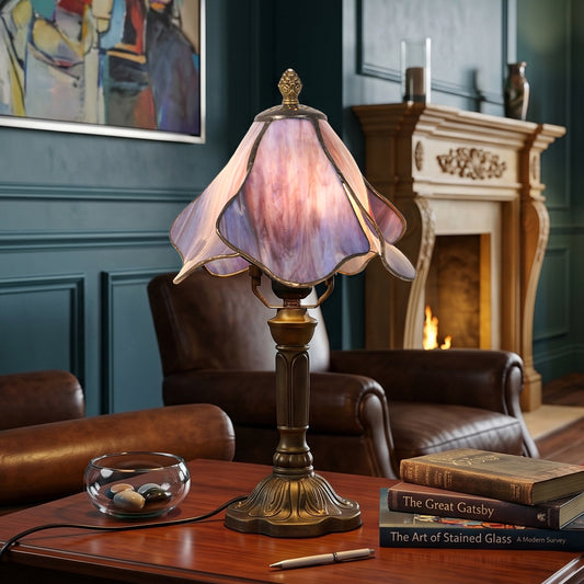 Stained Glass Table Lamp | Purple Vintage Bronze Desk Lamp with E26 Base