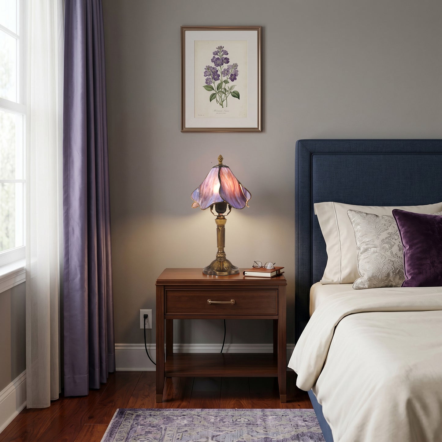 Stained Glass Table Lamp | Purple Vintage Bronze Desk Lamp with E26 Base