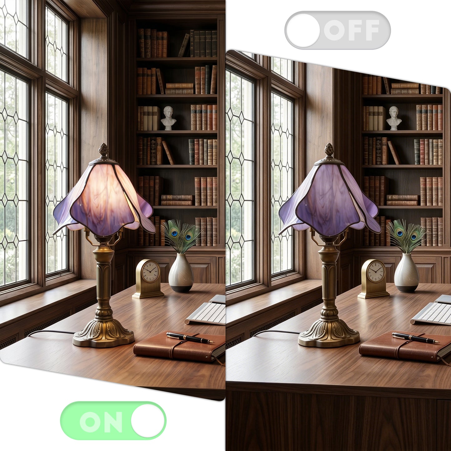 Stained Glass Table Lamp | Purple Vintage Bronze Desk Lamp with E26 Base