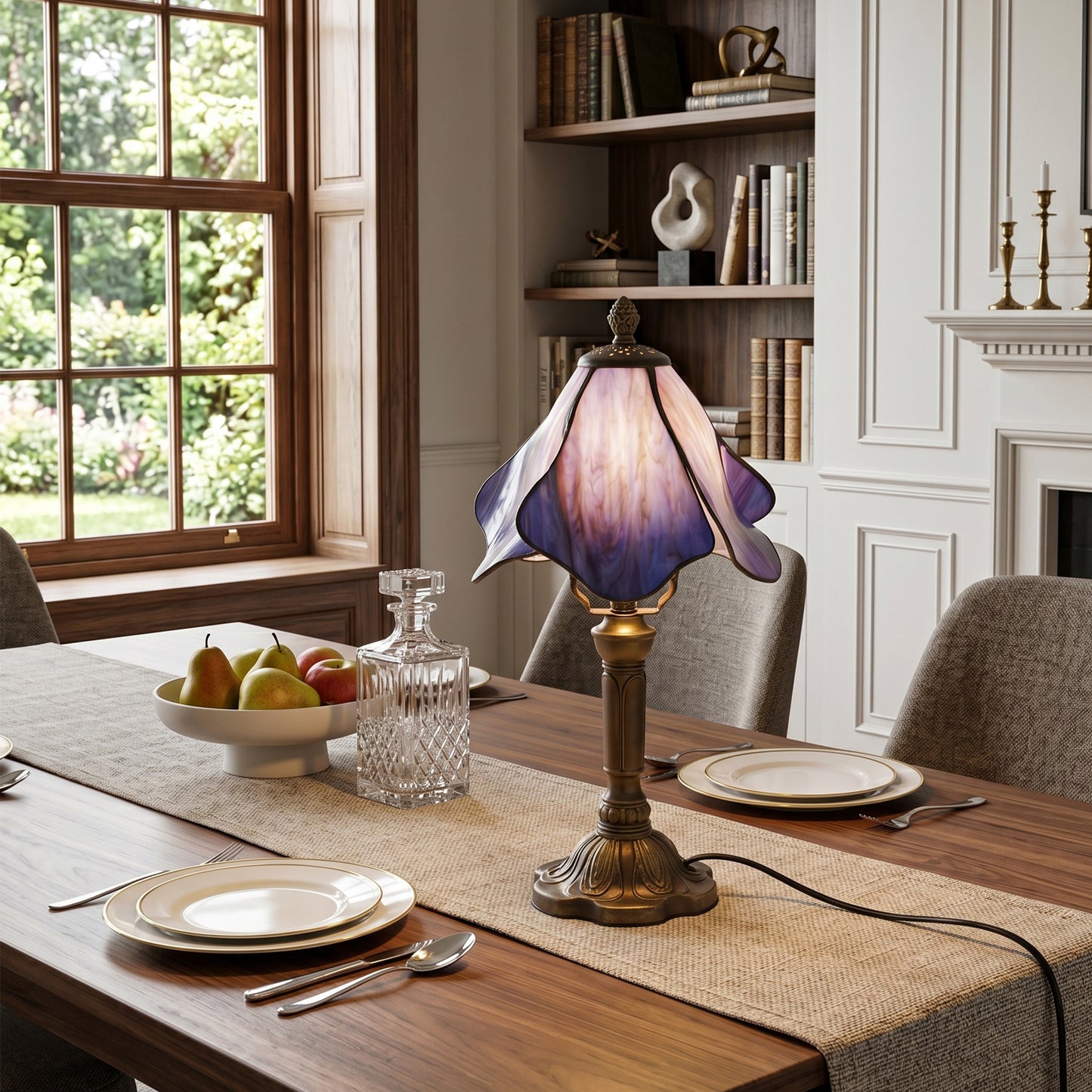 Stained Glass Table Lamp | Purple Vintage Bronze Desk Lamp with E26 Base