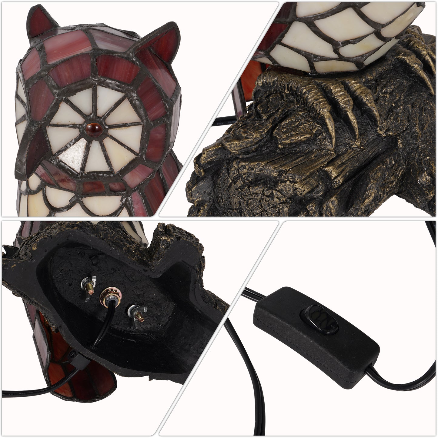 Vintage Stained Glass Owl Table Lamp - Tiffany Style Bedside Accent Lamp