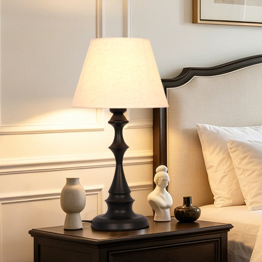 Modern Black Spindle Base Table Lamp with Linen Shade | 3-Color Dimmable Desk Lamp