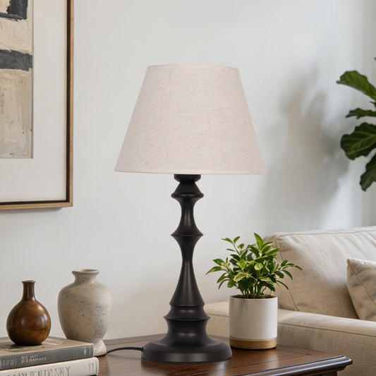 Modern Black Spindle Base Table Lamp with Linen Shade | 3-Color Dimmable Desk Lamp