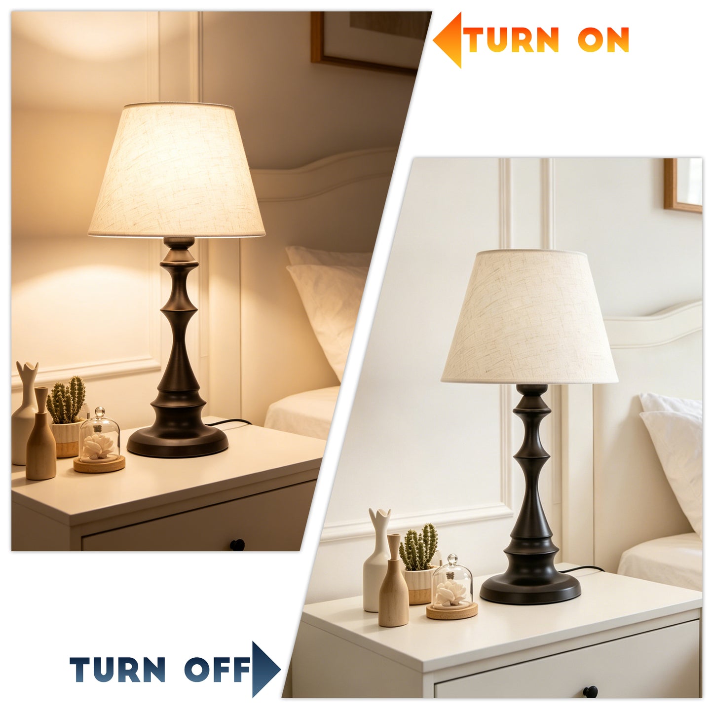 Modern Black Spindle Base Table Lamp with Linen Shade | 3-Color Dimmable Desk Lamp