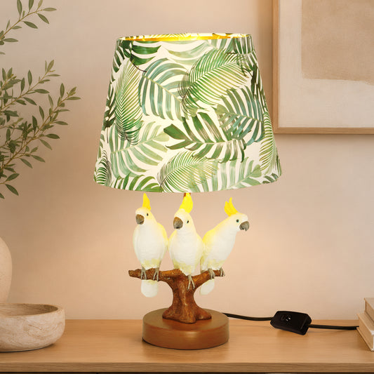 Tropical Cockatoo Table Lamp, Palm Leaf Shade Resin Base Accent Ligh