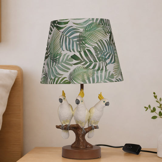 Tropical Cockatoo Table Lamp, Palm Leaf Shade Resin Base Accent Ligh
