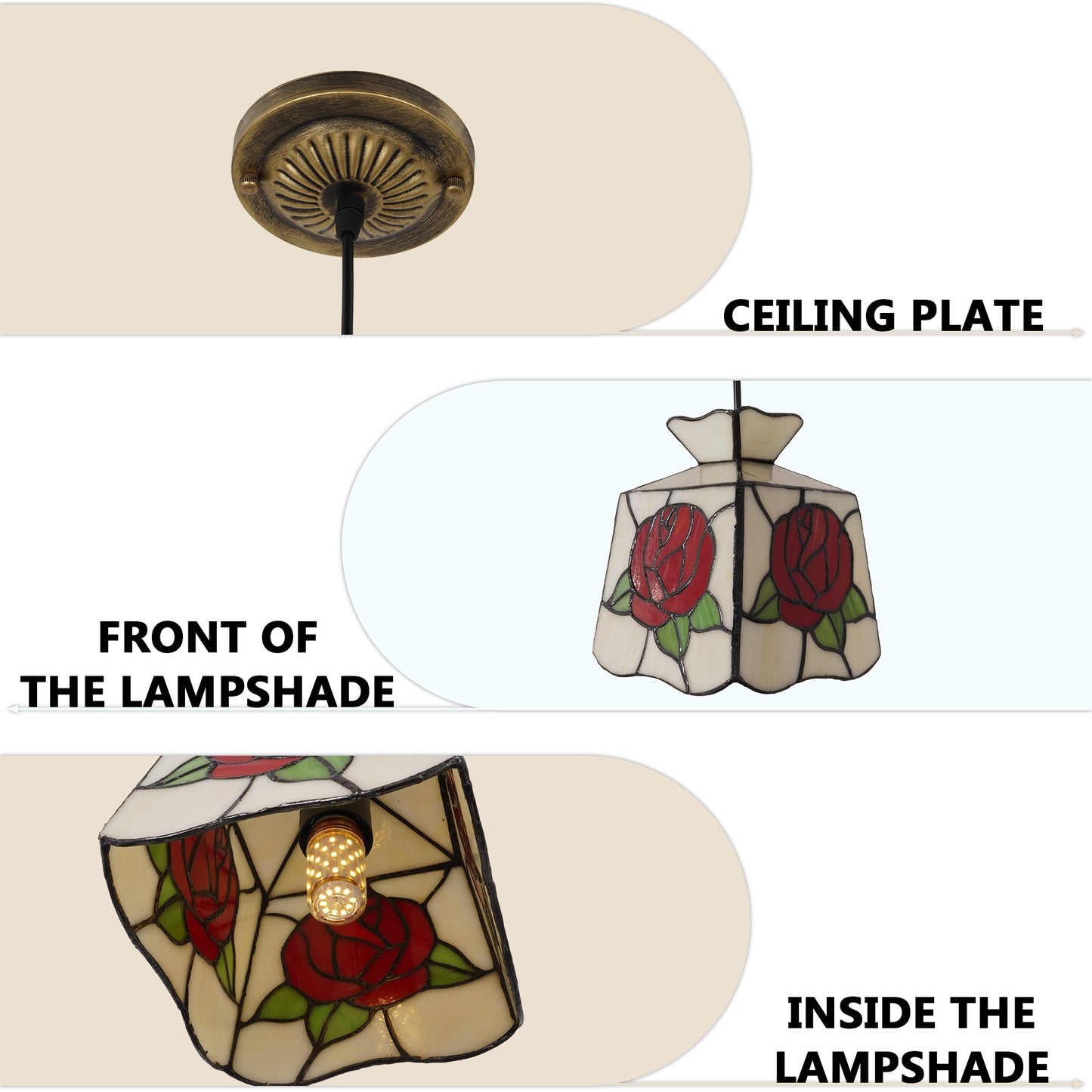 Rose Stained Glass Pendant Light, Vintage Art Deco Hanging Lamp