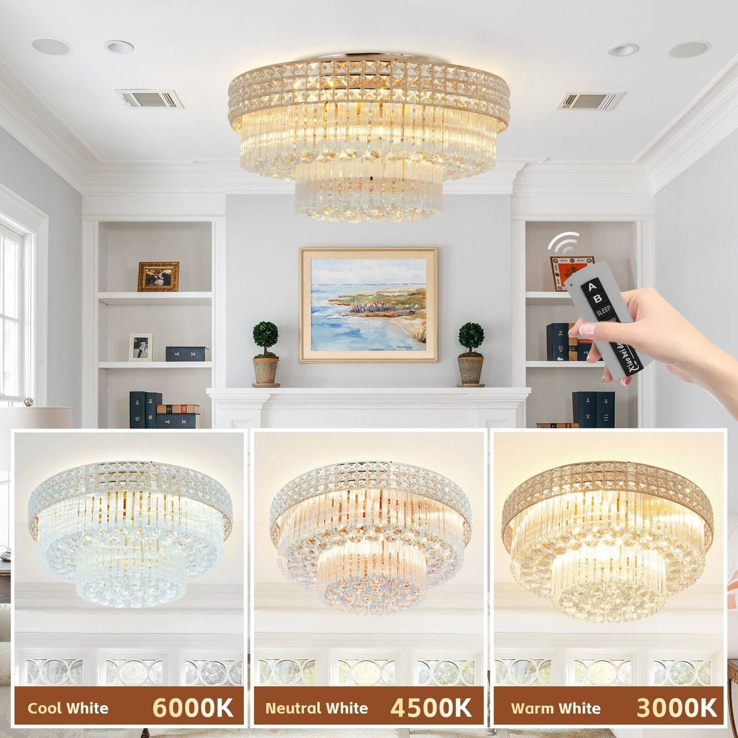 23.6" Modern Remote ControlledK9 Crystal Chandelier