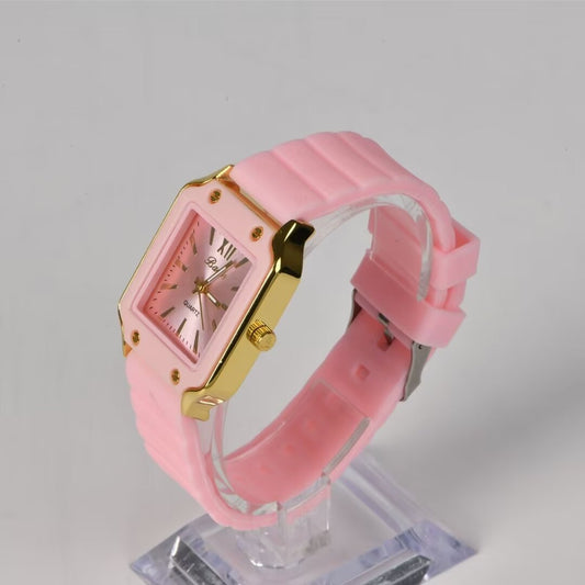 Trendy Pink Women's Watch - Adjustable Fit, Elegant Design, High-Quality Silicone Quartz Wristwatch