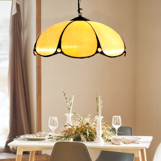 12" Ceiling Lighting Pumpkin Glass, Vintage Lotus Chandelier Adjustable Pendant Light Tiffany Fixture DS-DR29