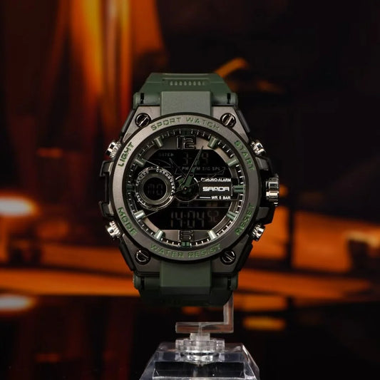 Dark green men's watch sports military 50M waterproof men's watch, dual display sports watch