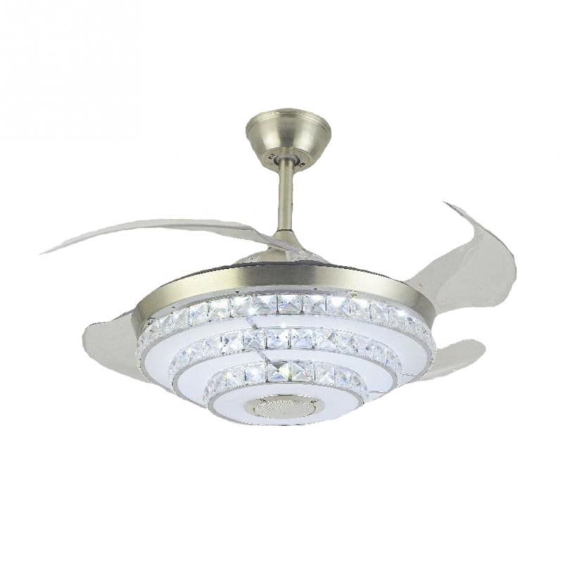 42" Silver Bluetooth Crystal Invisible Ceiling Fan with Light DS-FR17