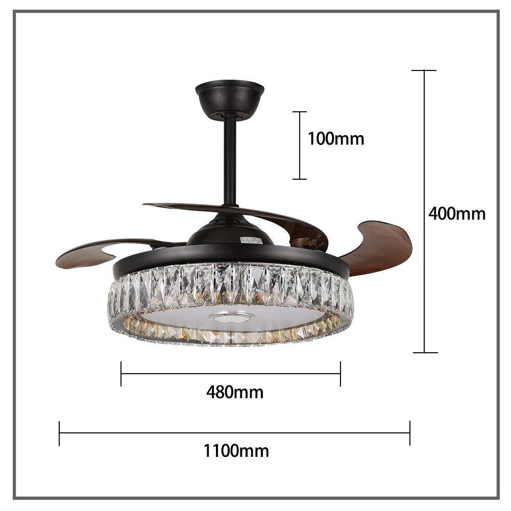 42" Modern Bluetooth Crystal Ceiling Fan with Light