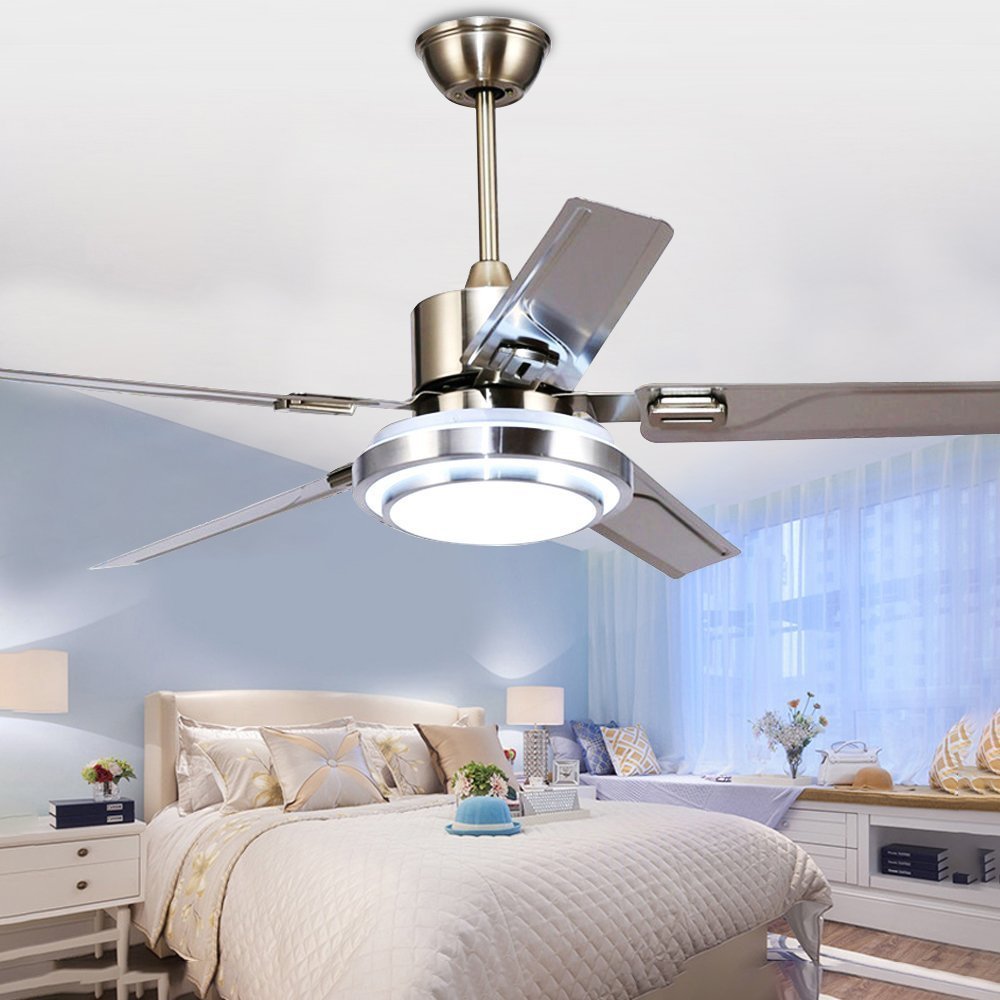 42" 5-Leaf Stainless Steel Three-Tone-Light Fan with Light
