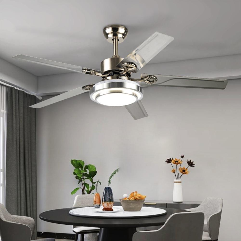48 Inch 5 Reversible Stainless Steel Blades Remote Three Speeds and Color Changes Lighting Fixture DS-LN124