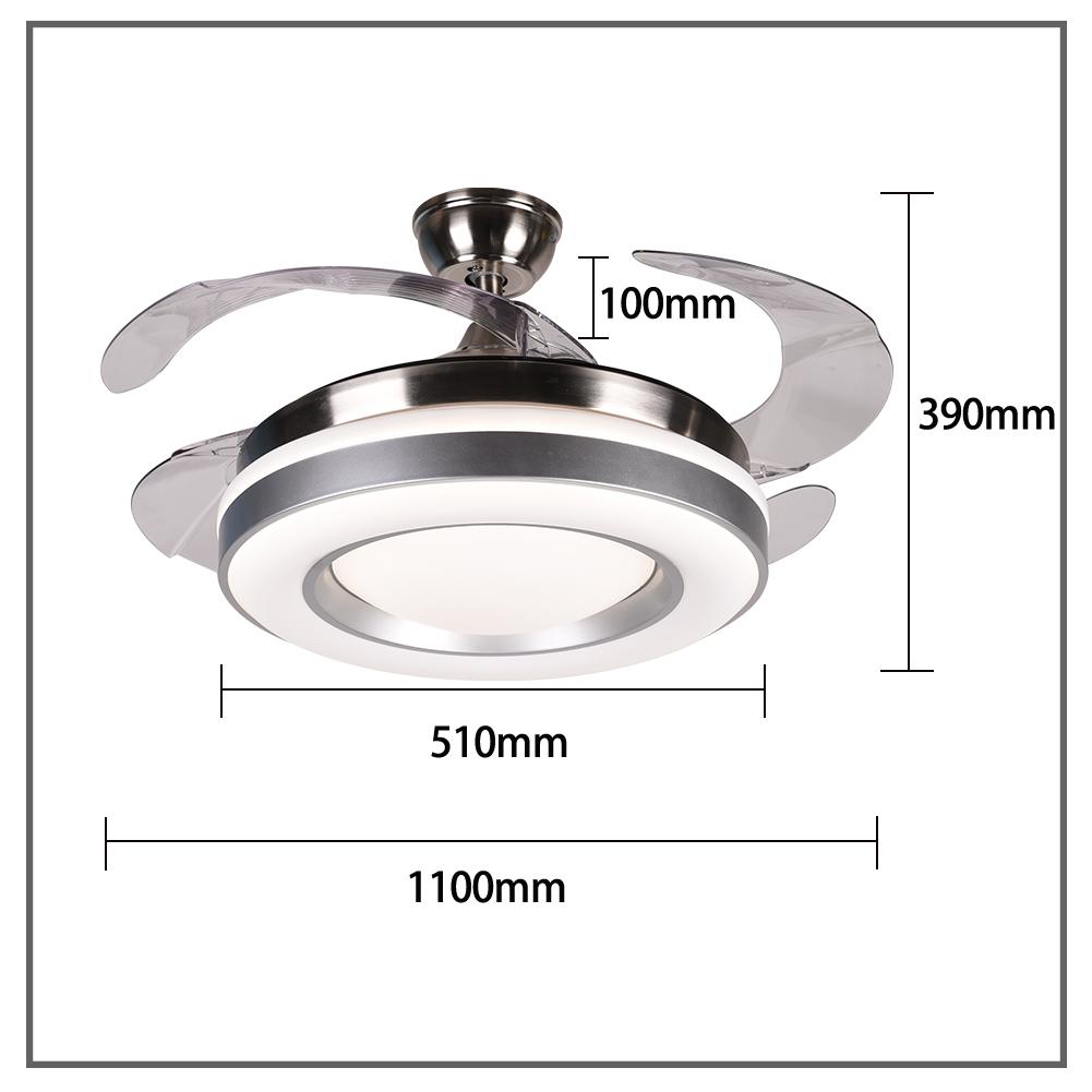 42" Silver Frame Invisible Ceiling Fan with Light