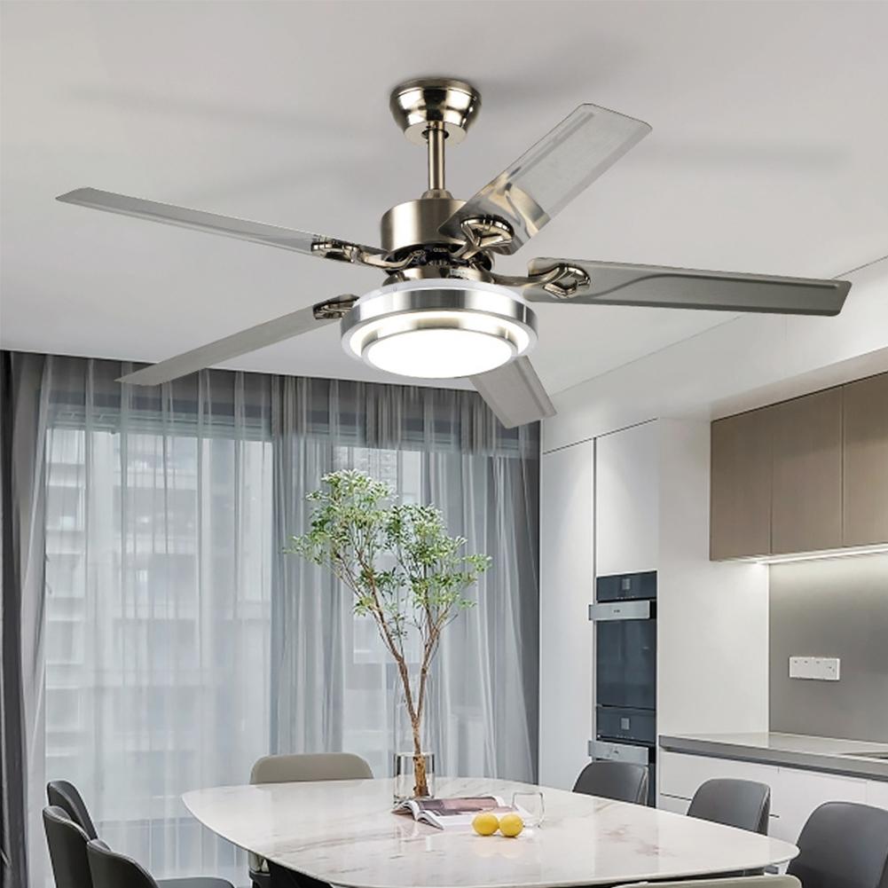 48 Inch 5 Reversible Stainless Steel Blades Remote Three Speeds and Color Changes Lighting Fixture DS-LN124