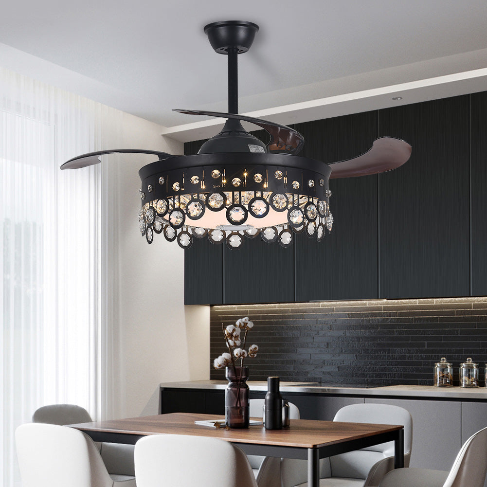 42" Black Bluetooth Invisible Ceiling Fan with Light DS-FH46