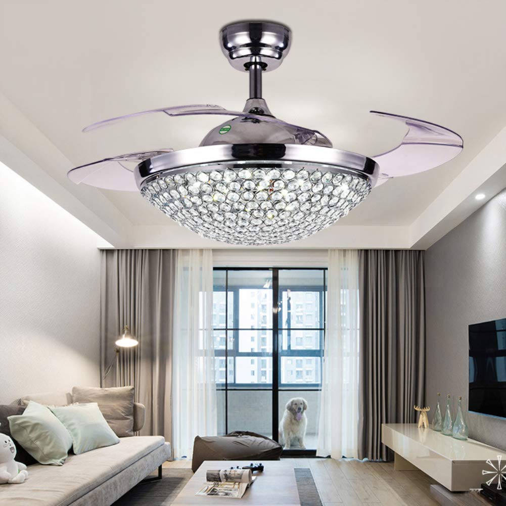 42" Silver Crystal Stealth Ceiling Fan with Light