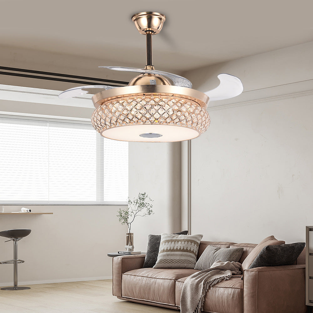 42" Golden Living Room Ceiling Invisible Fan with Light