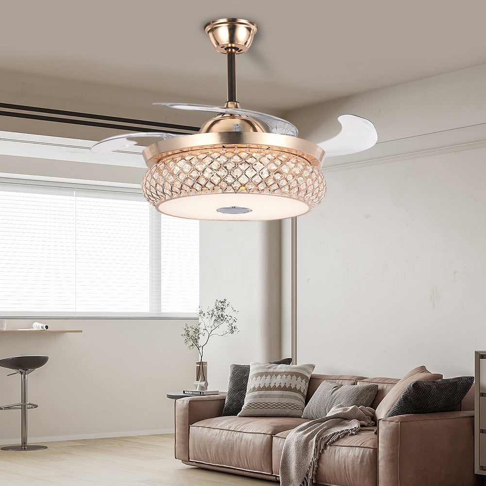 42" Golden Living Room Ceiling Invisible Fan with Light DS-FH43
