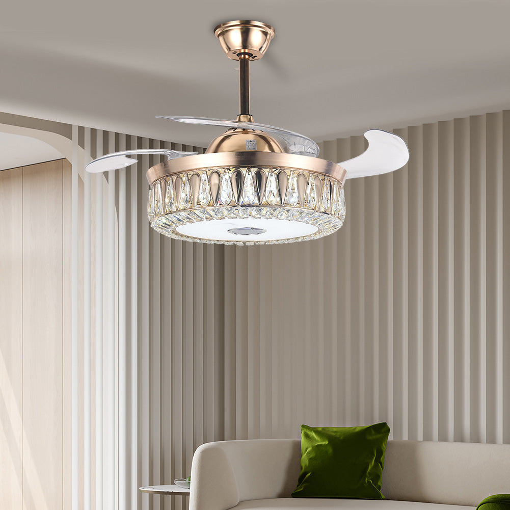 42" Golden Living Room Ceiling Bluetooth Invisible Fan with Light DS-FH49