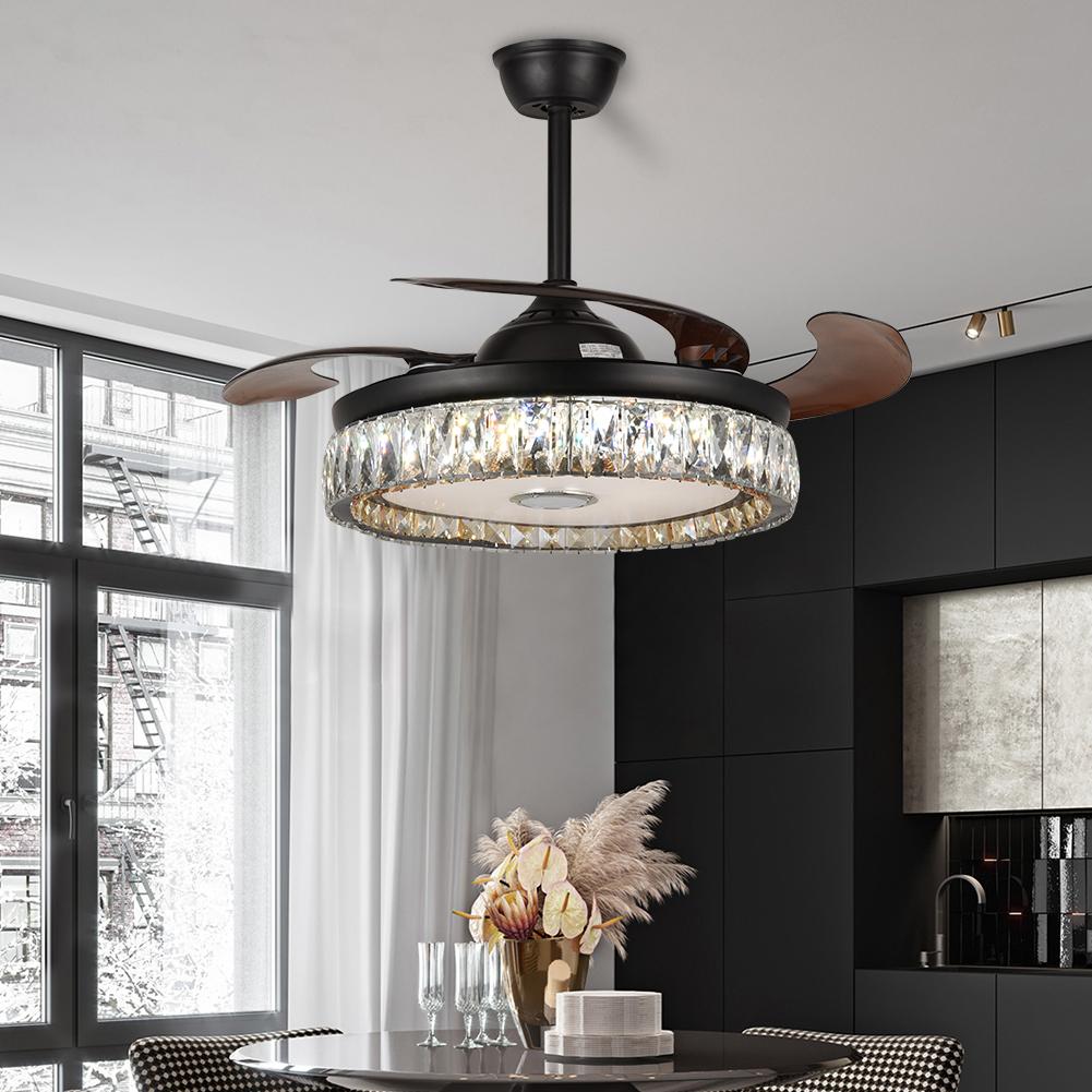 42" Modern Bluetooth Crystal Ceiling Fan with Light DS-FH32