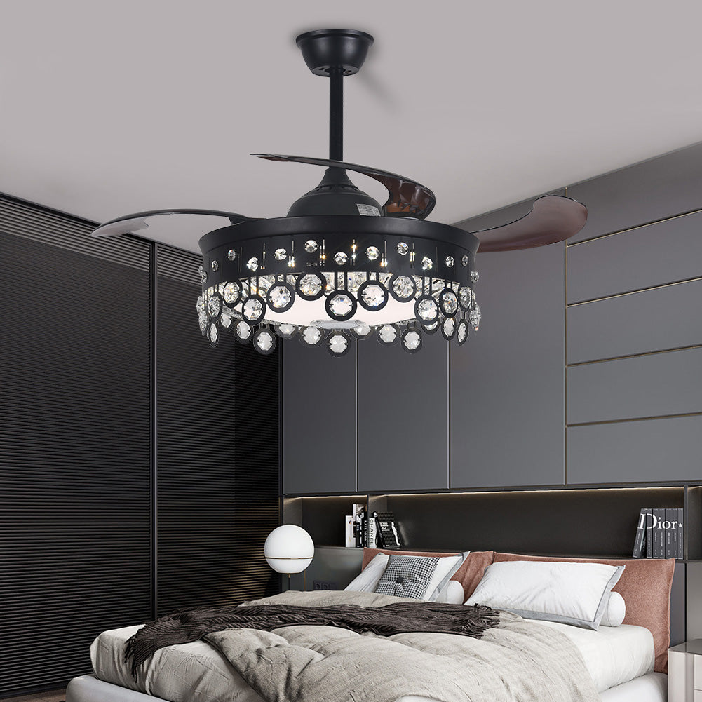 42" Black Bluetooth Invisible Ceiling Fan with Light DS-FH46