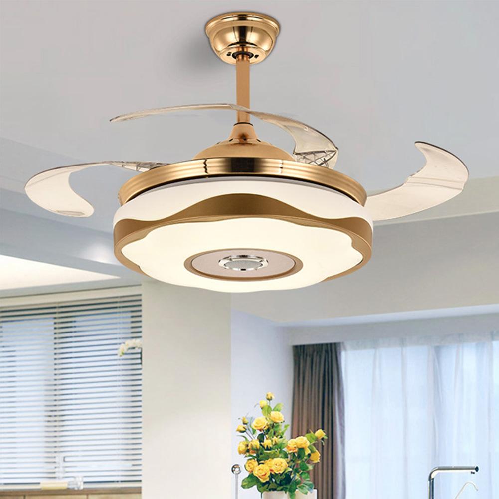 42" Smart Bluetooth Music Player Ceiling Fans with LED Colorful Light Retractable Blades Chandelier DS-TT61