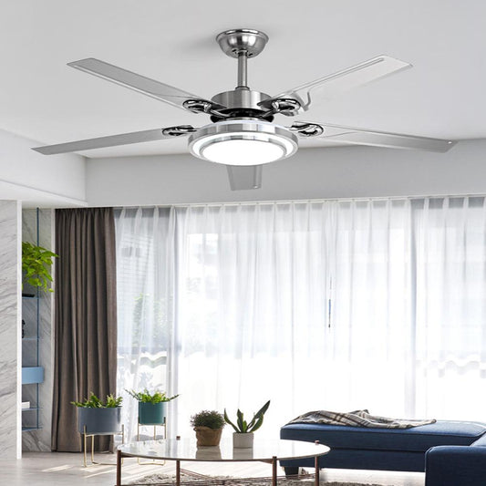 42" 5-Leaf Stainless Steel Three-Tone-Light Fan with Light DS-LN122