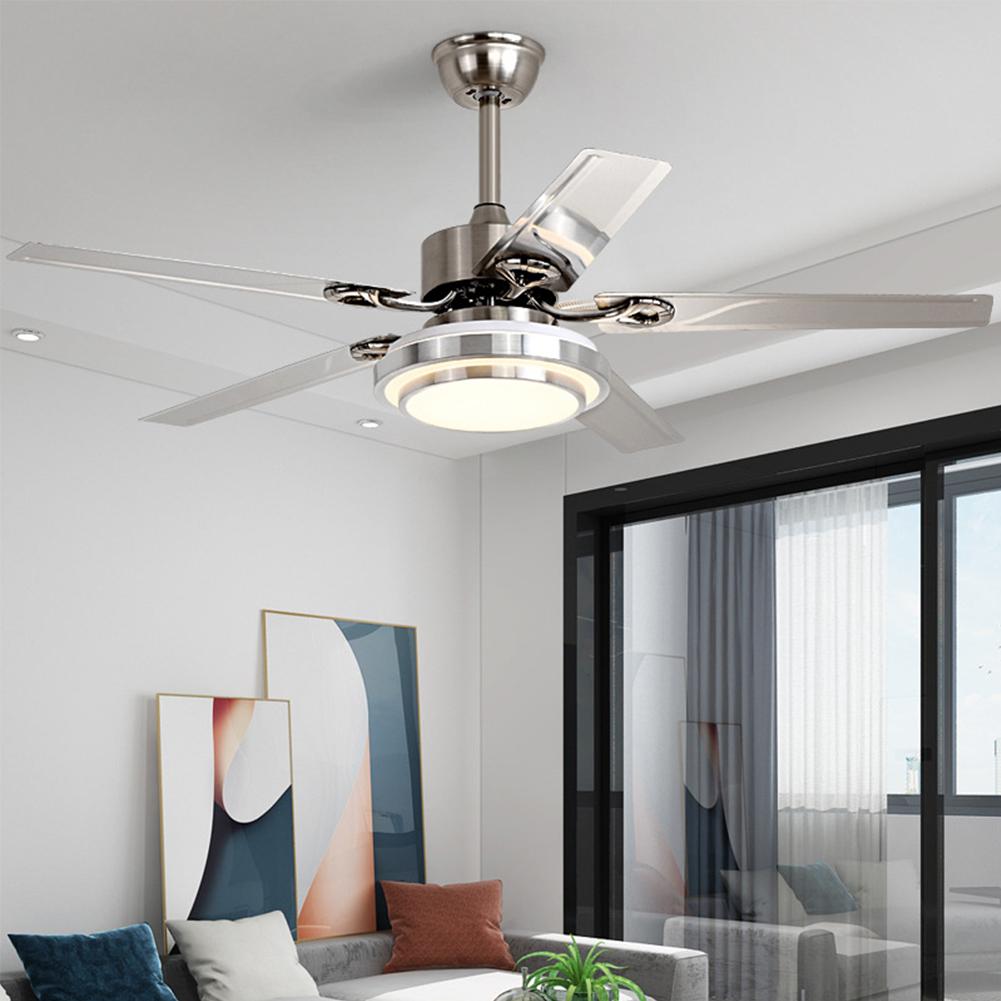 48 Inch 5 Reversible Stainless Steel Blades Remote Three Speeds and Color Changes Lighting Fixture DS-LN124