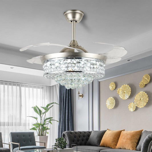 42" Crystal Invisible Ceiling Fan with Light DS-FZ189
